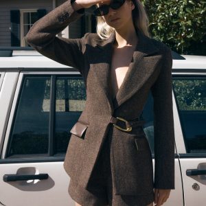 Romy Structured Blazer With Hardware - Herringbone