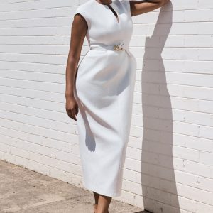 Livia V Neck Linen Maxi Dress - White