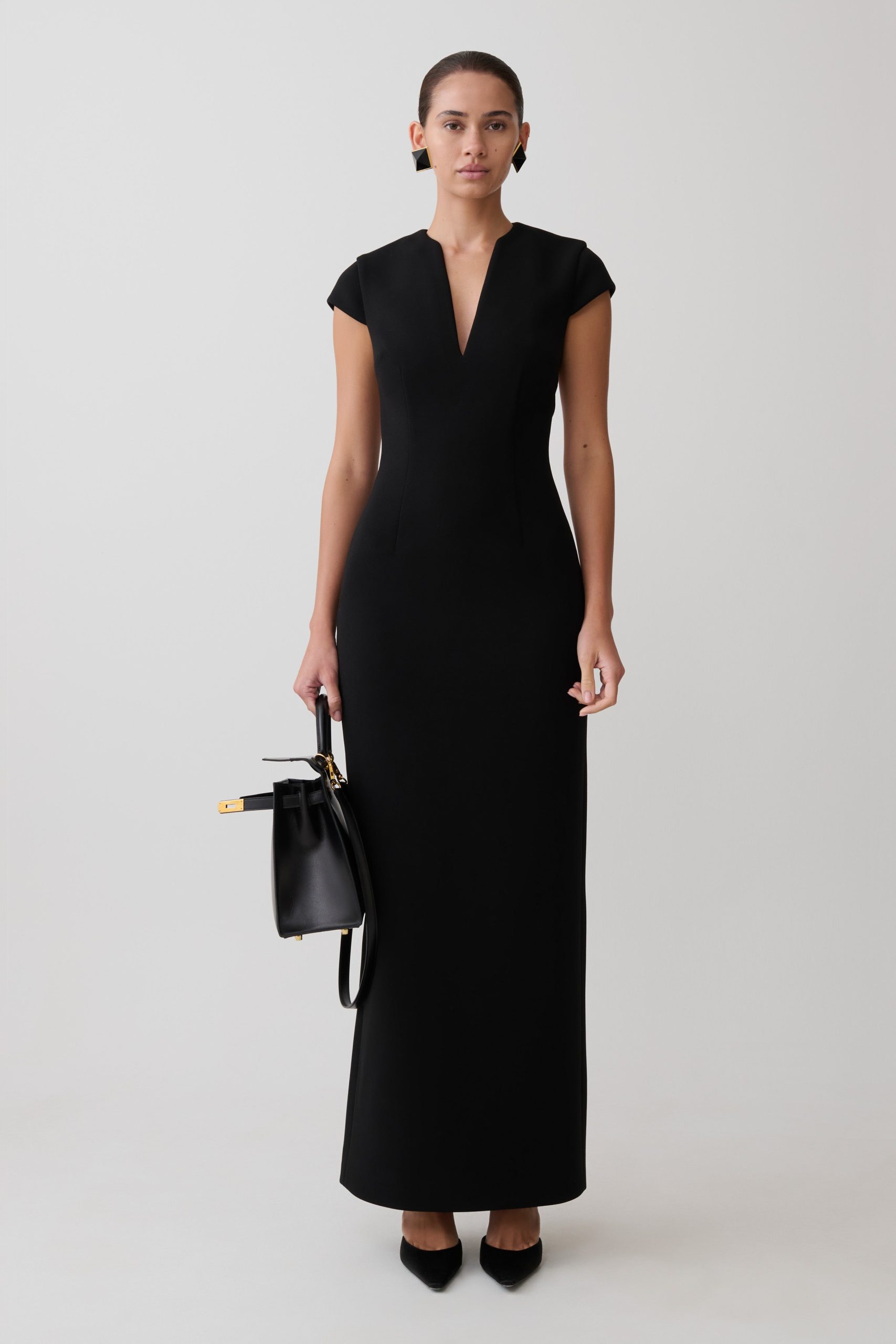 Briella V Neck Suiting Maxi Dress - Black - Image 2