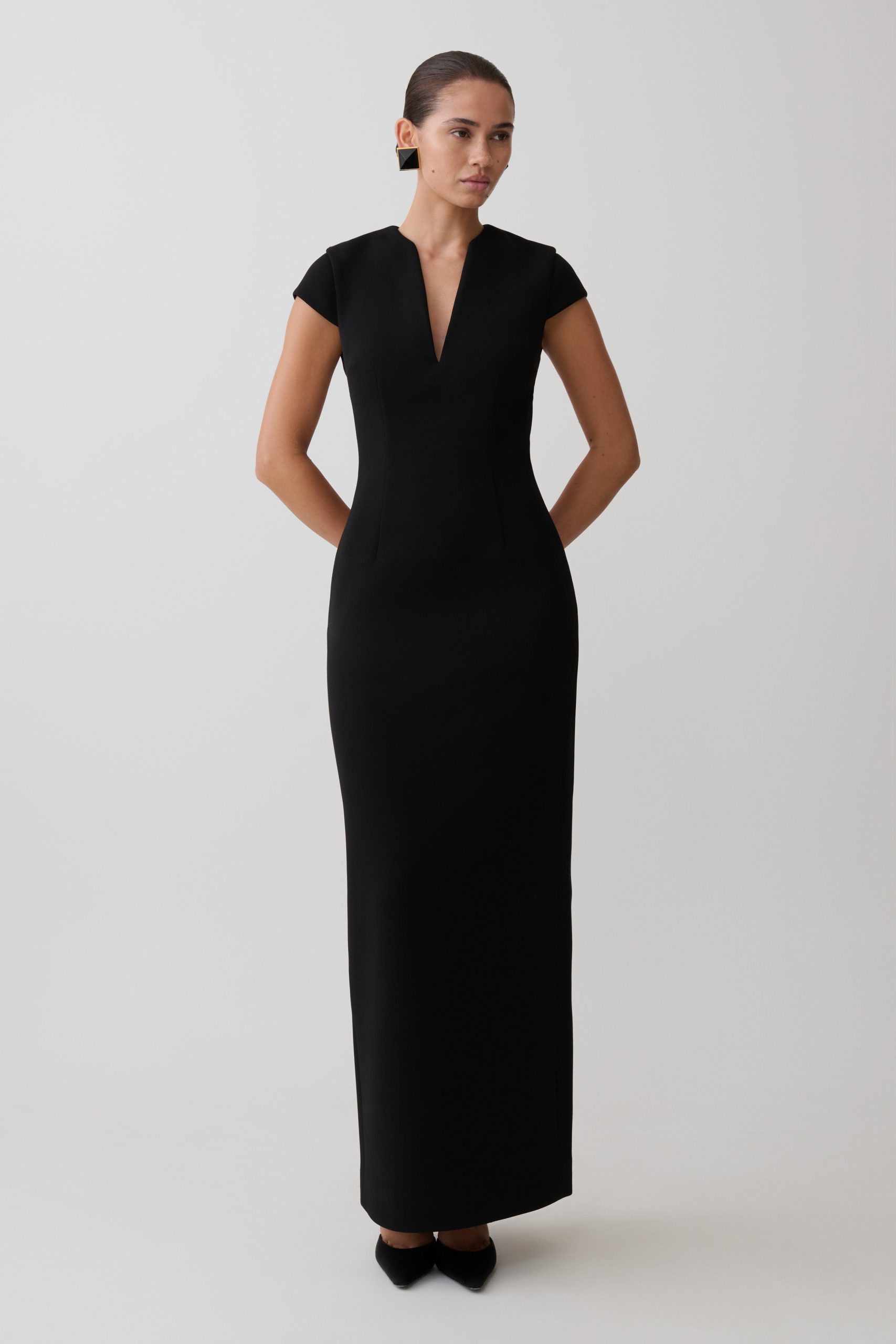 Briella V Neck Suiting Maxi Dress - Black - Image 3