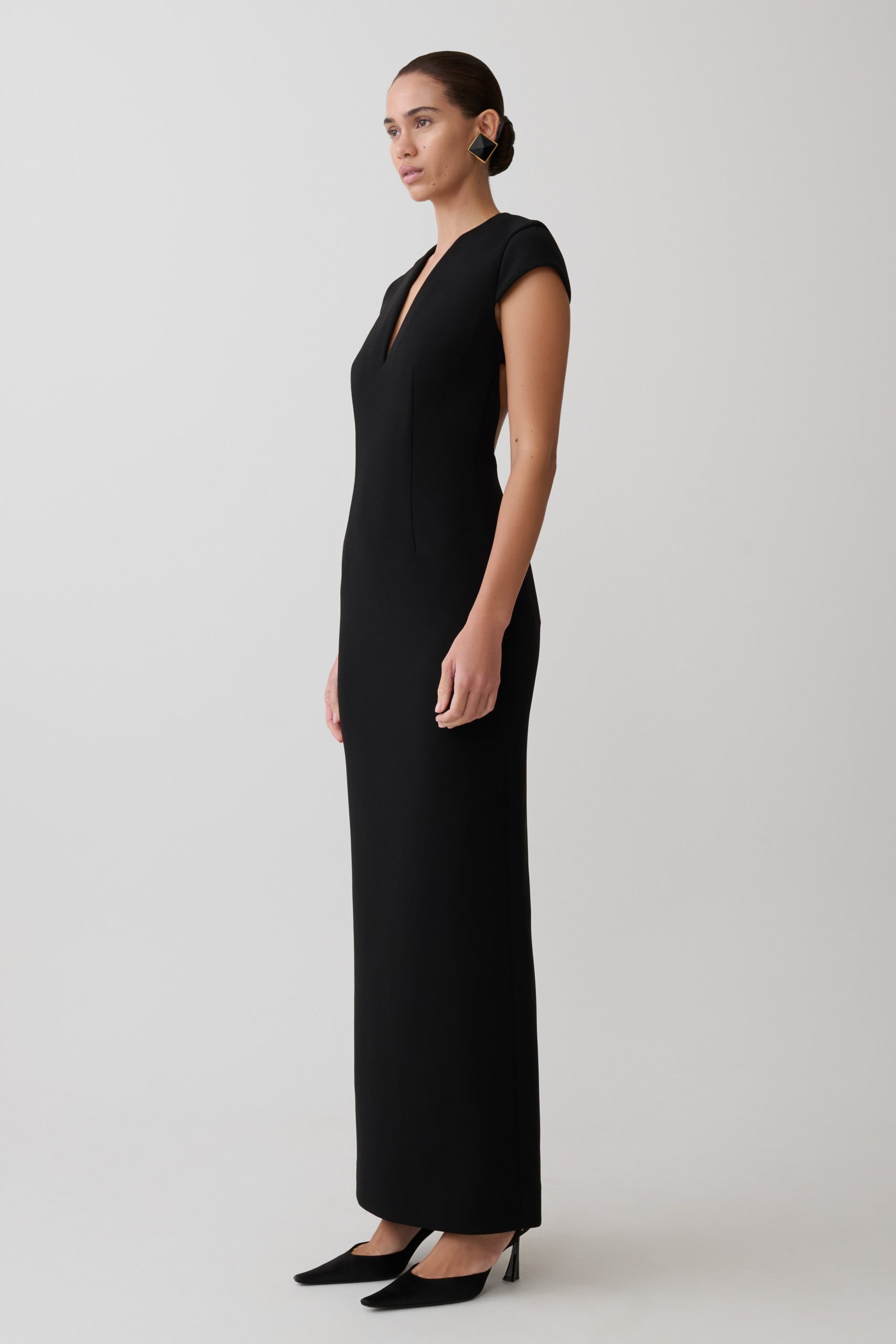 Briella V Neck Suiting Maxi Dress - Black - Image 4