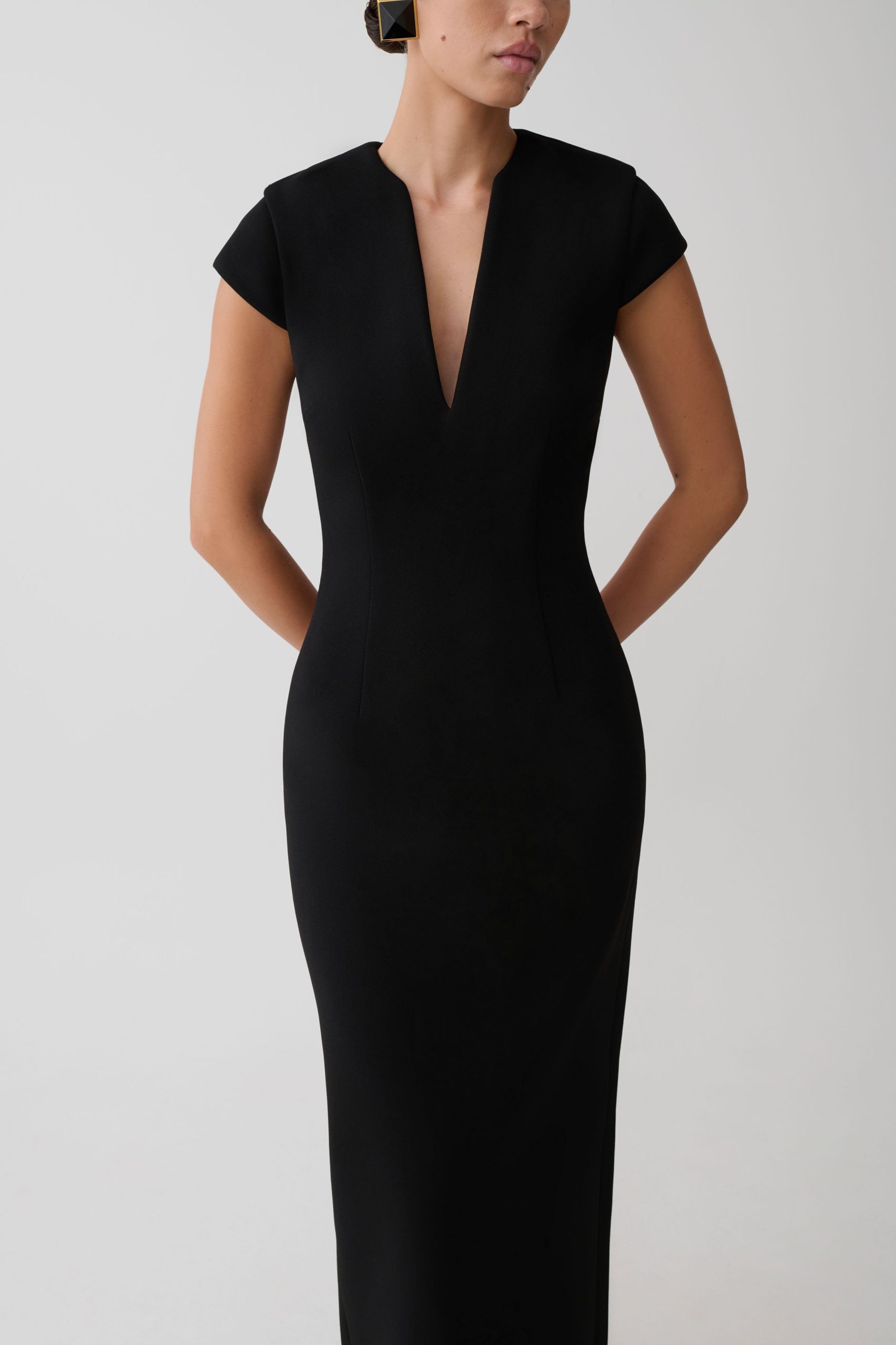 Briella V Neck Suiting Maxi Dress - Black - Image 7