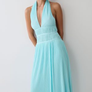 Thien Cowl Halter Midi Dress - Blue