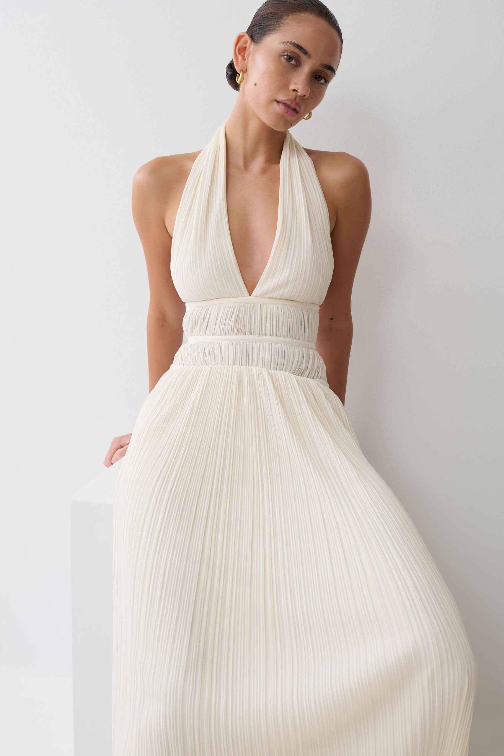 Thien Cowl Halter Midi Dress - Ivory - Image 6