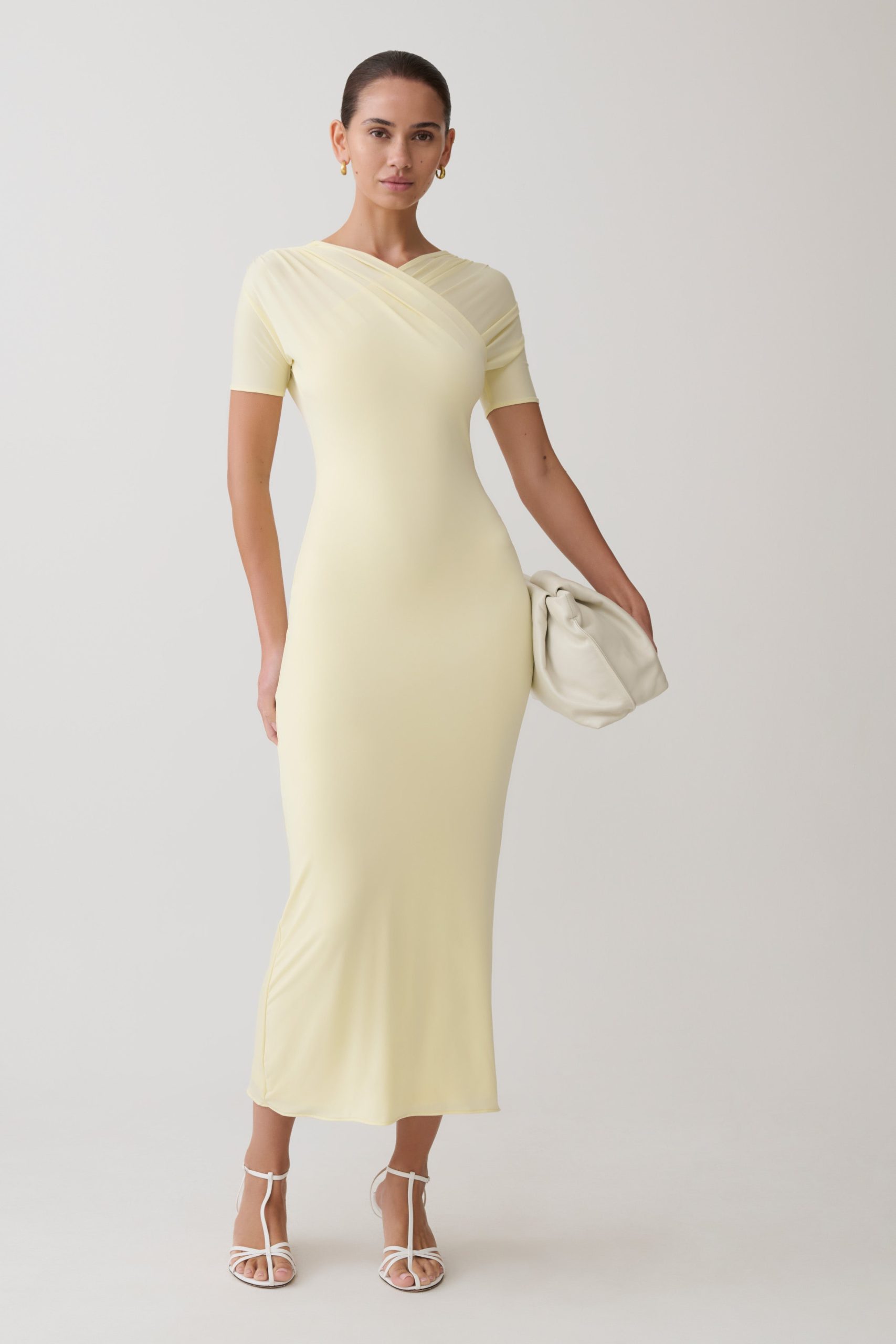 Junie Cross-Over Neck Slinky Maxi Dress - Lemon - Image 6
