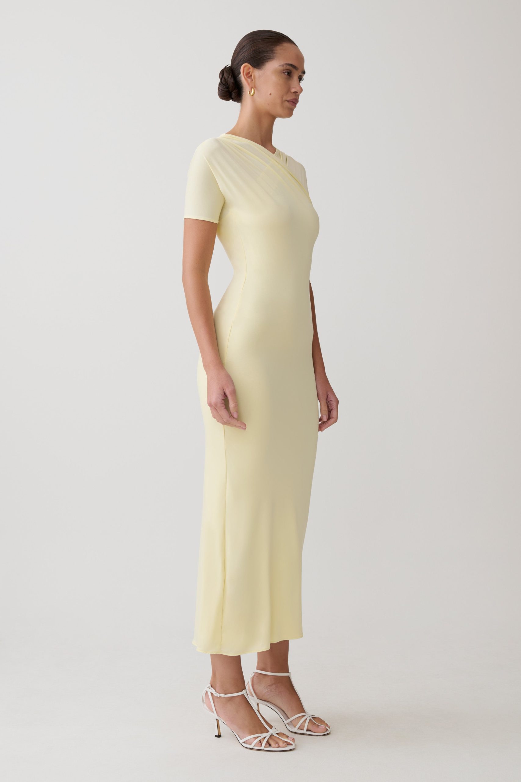 Junie Cross-Over Neck Slinky Maxi Dress - Lemon - Image 4