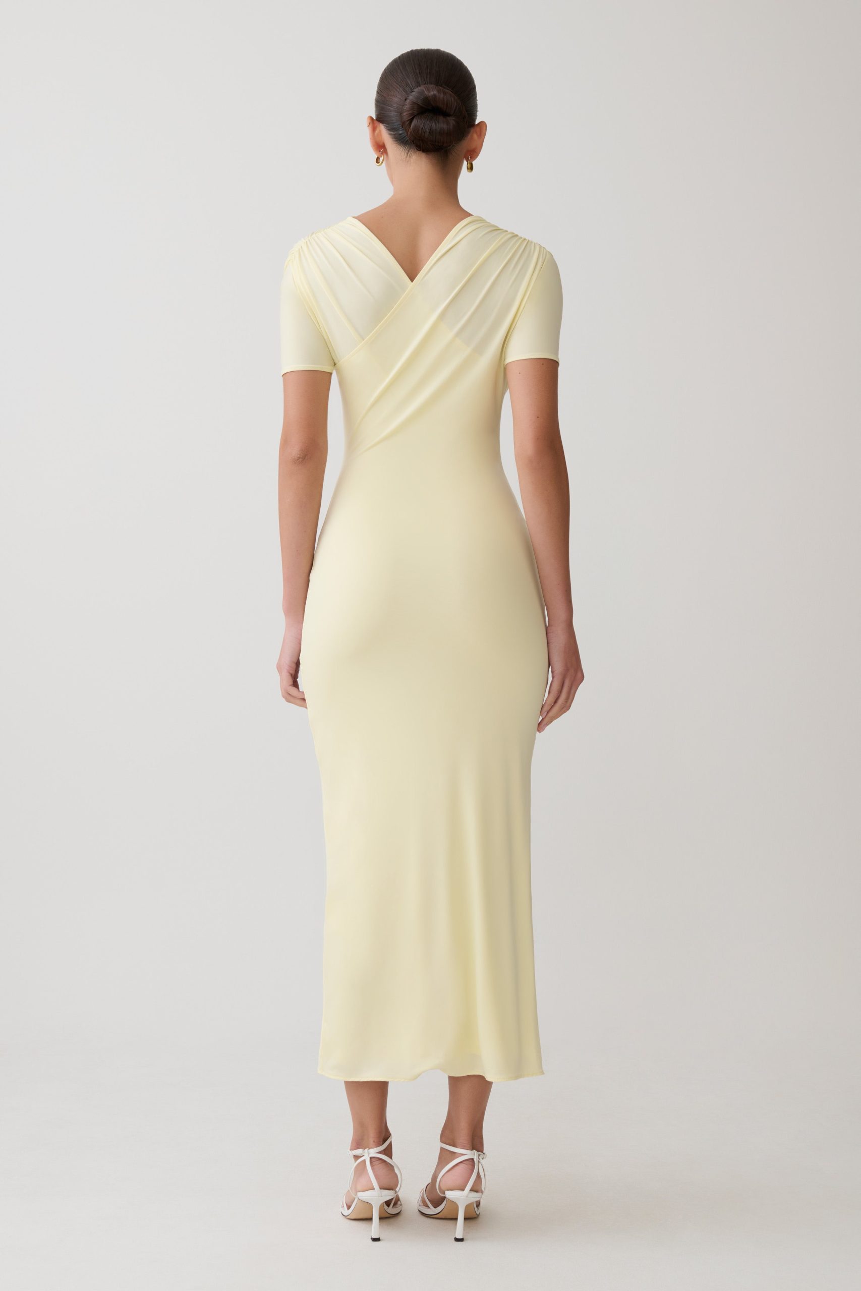Junie Cross-Over Neck Slinky Maxi Dress - Lemon - Image 2