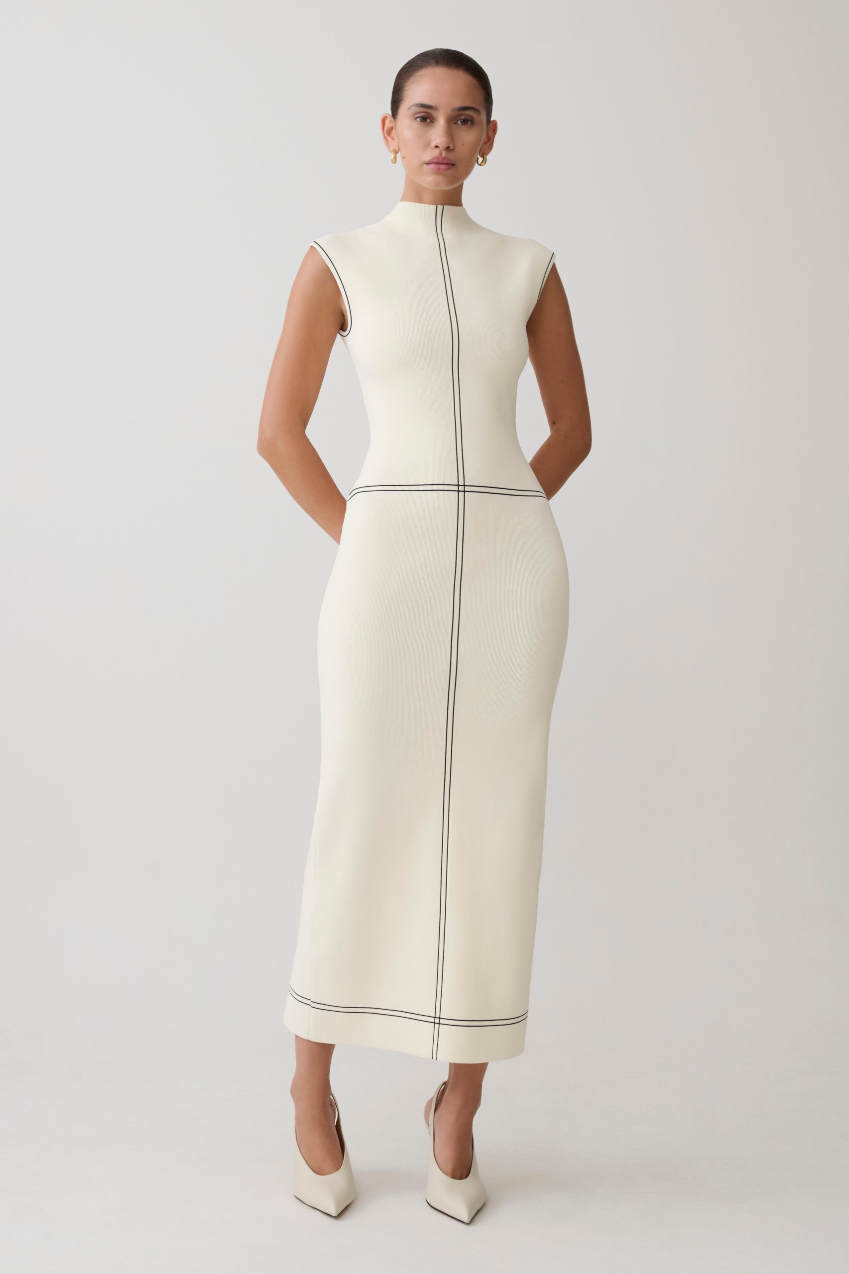 Malone Bandage Knit Midi Dress - Ivory - Image 3