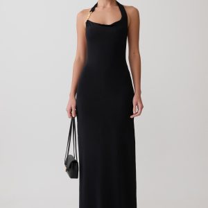 Khanh Slinky Halter Maxi Dress - Black