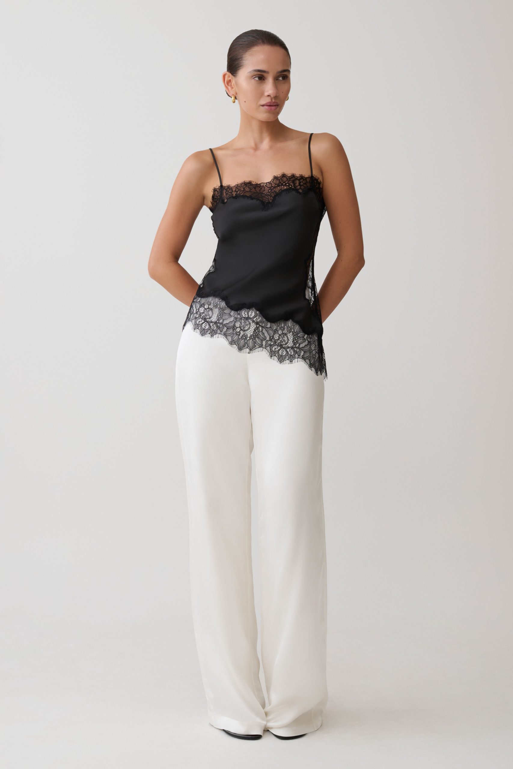 Miriam Satin & Lace Camisole - Black - Image 5