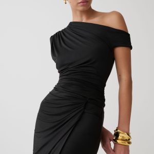 Alyn Off Shoulder Draped Mini Dress - Black