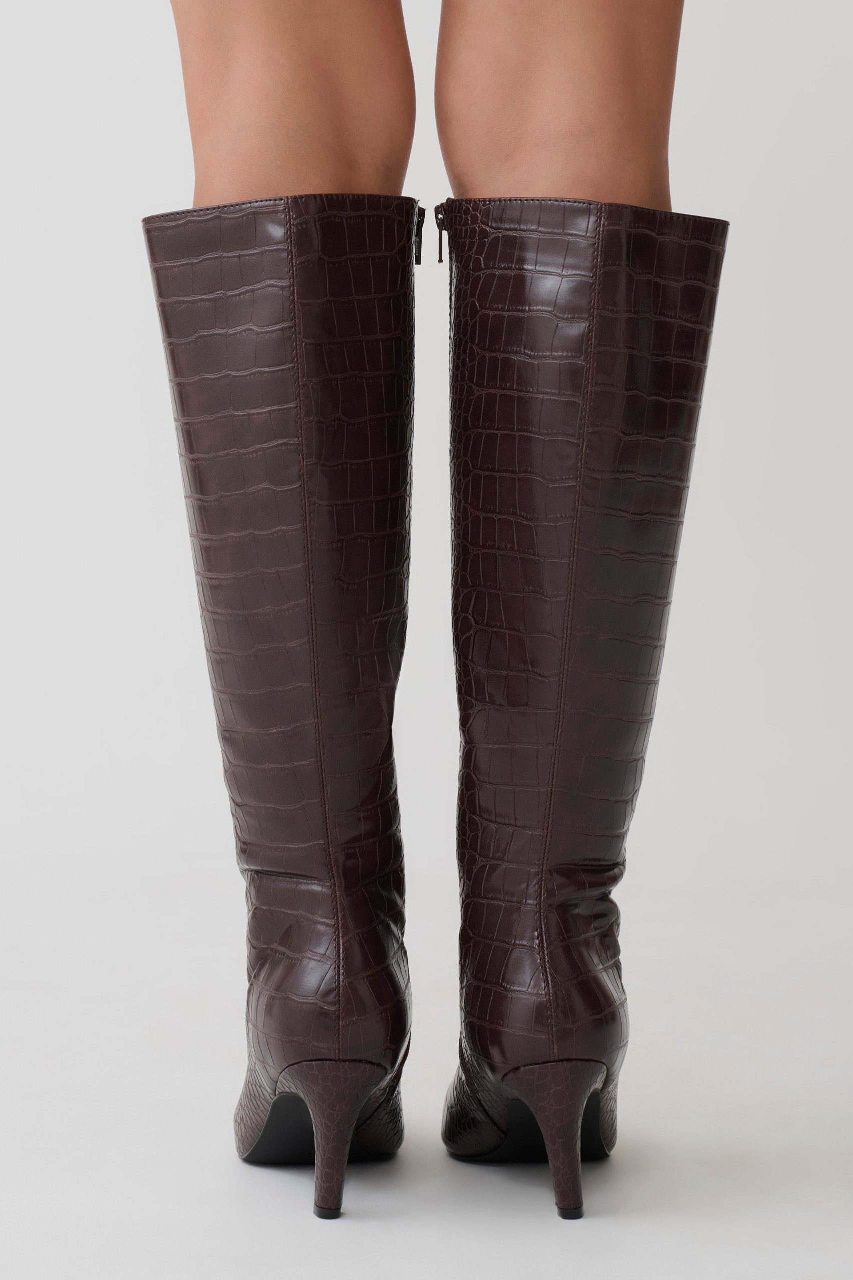Sarah Faux Leather Crocodile Boot - Chocolate - Image 2