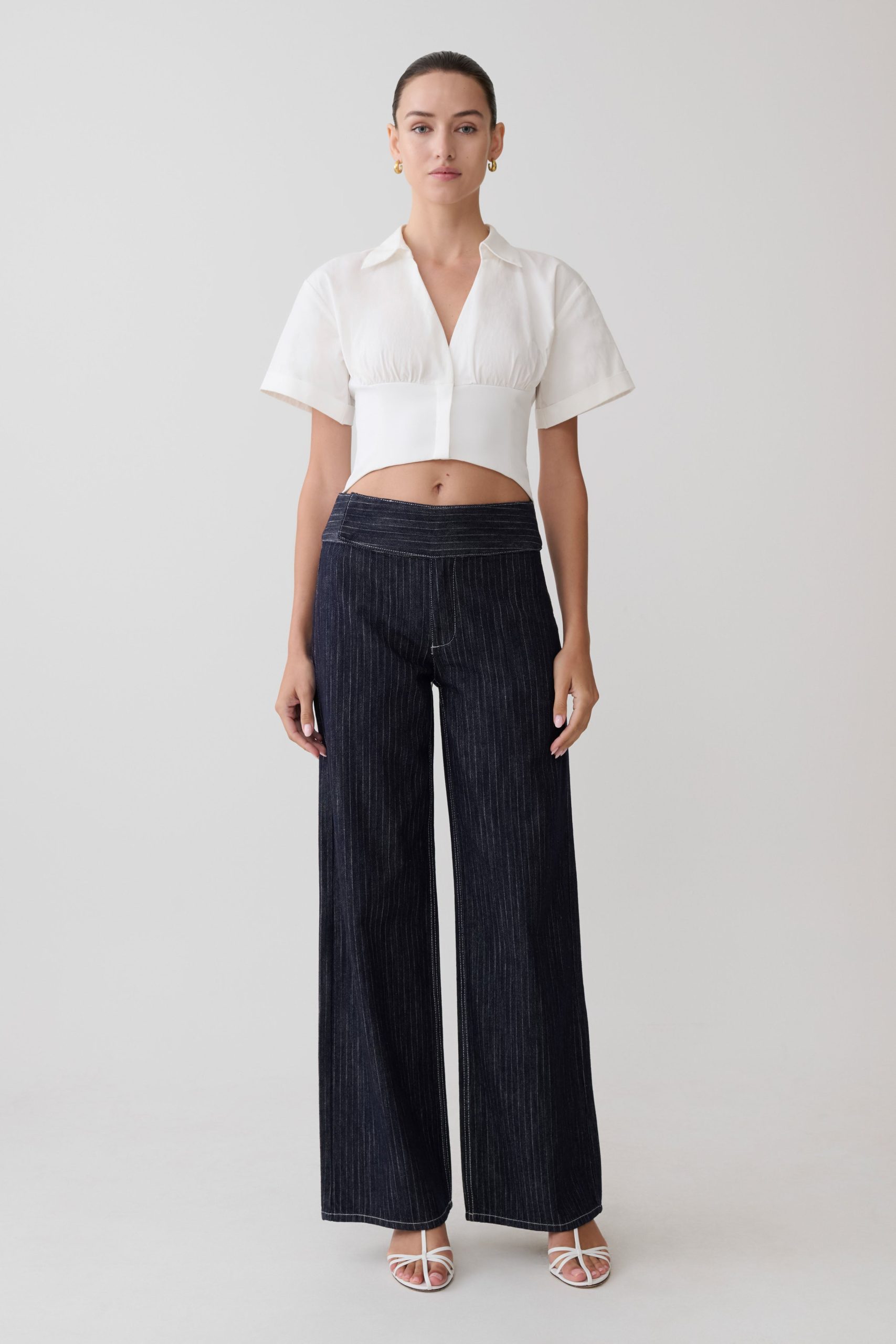 Sienna Flare Mid Rise Denim Jeans - Indigo Pinstripe - Image 6
