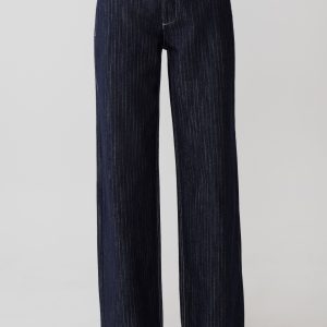 Sienna Flare Mid Rise Denim Jeans - Indigo Pinstripe