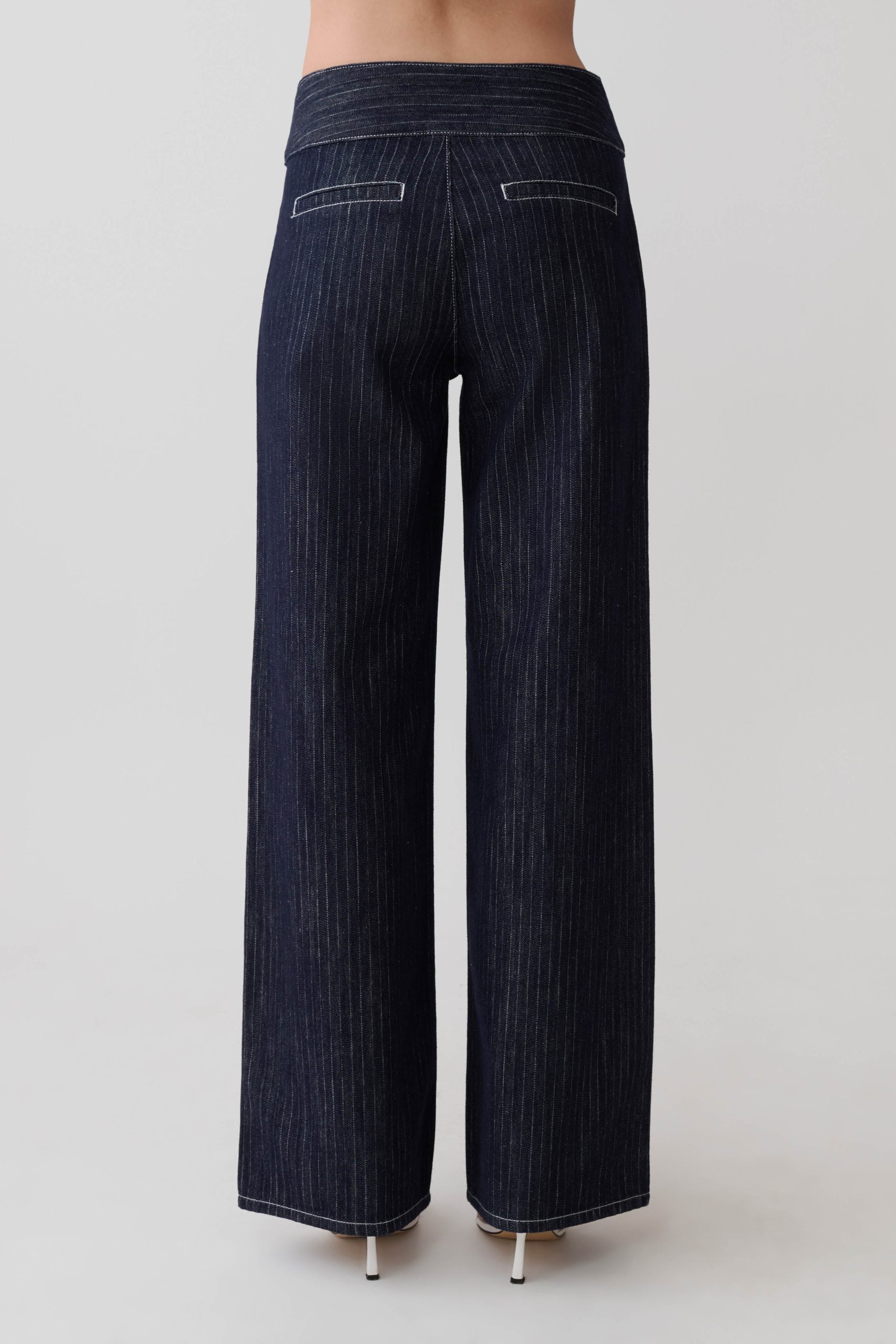 Sienna Flare Mid Rise Denim Jeans - Indigo Pinstripe - Image 2