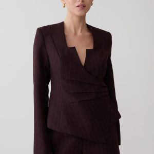 Agatha Square Neck Blazer - Plum Pinstripe