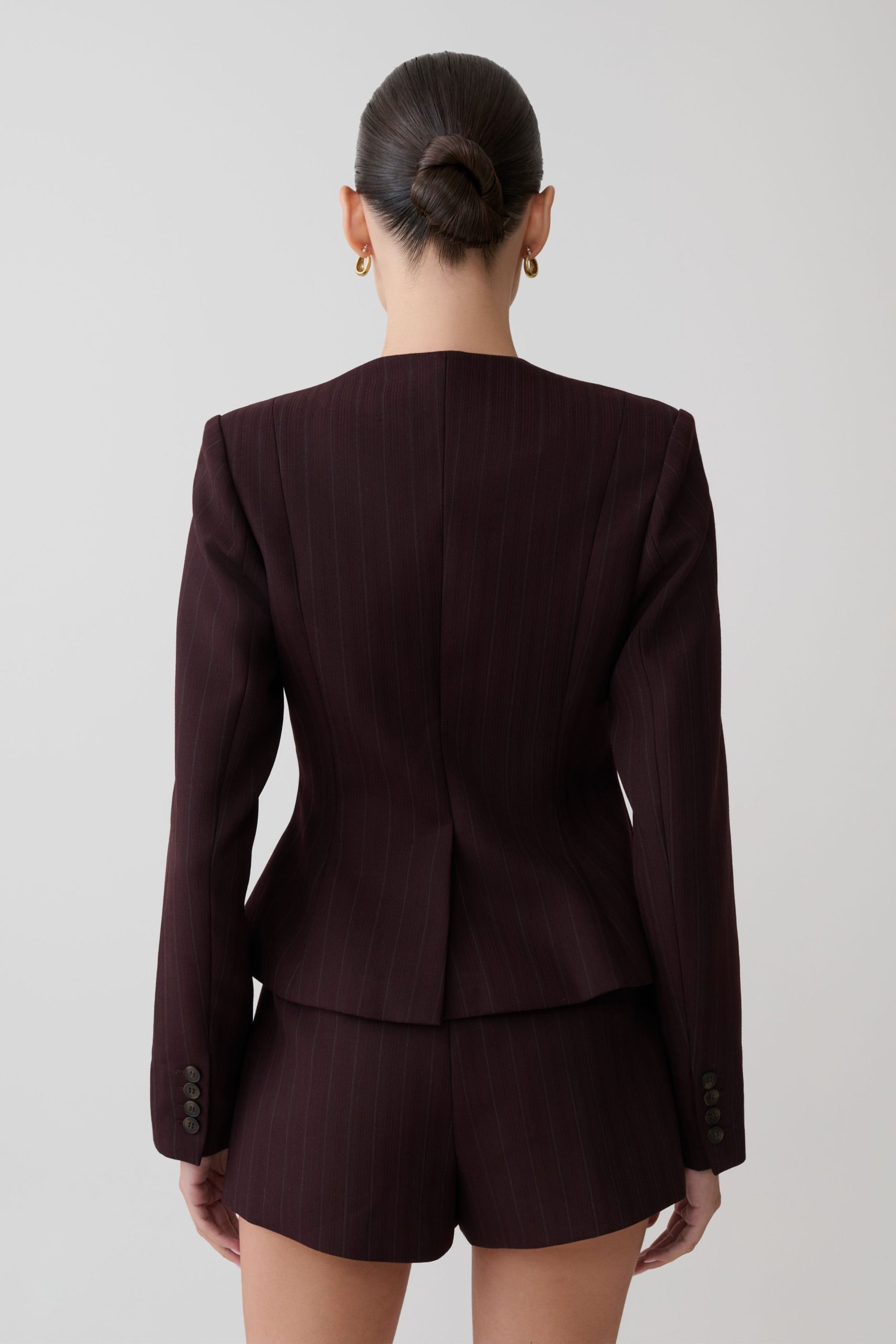 Agatha Square Neck Blazer - Plum Pinstripe - Image 2