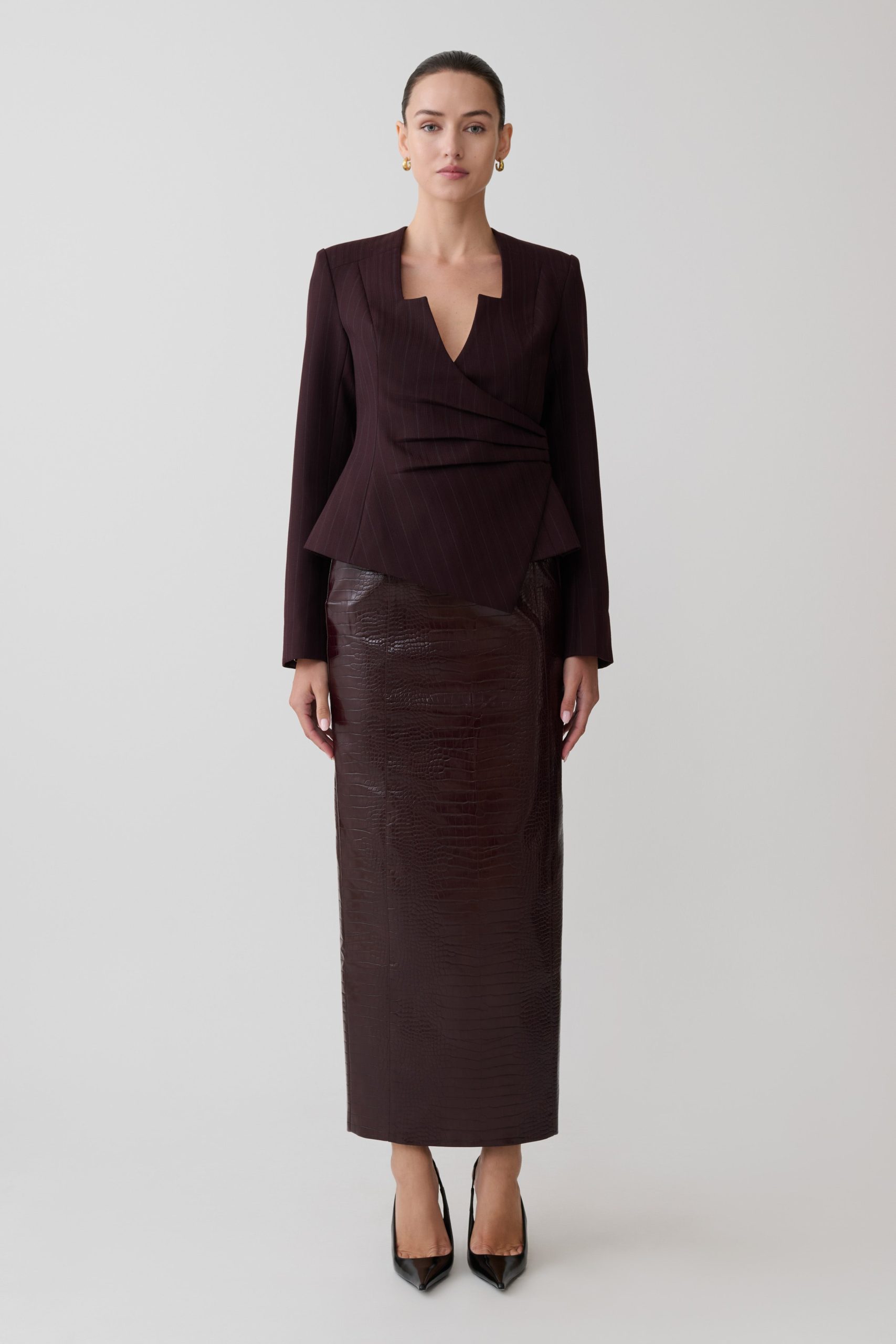 Agatha Square Neck Blazer - Plum Pinstripe - Image 10
