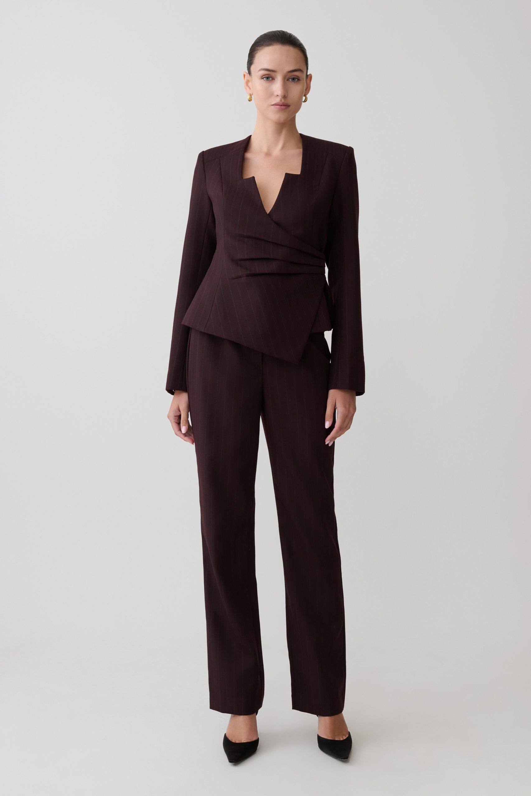 Agatha Straight Leg Suiting Pants - Plum Pinstripe - Image 6