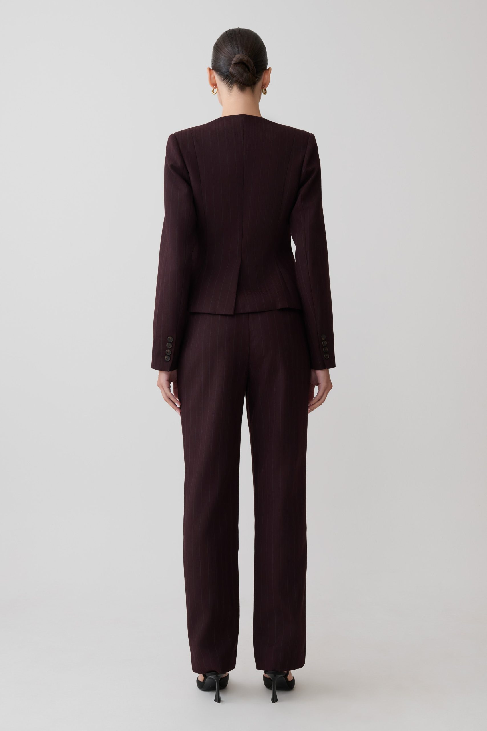 Agatha Straight Leg Suiting Pants - Plum Pinstripe - Image 5