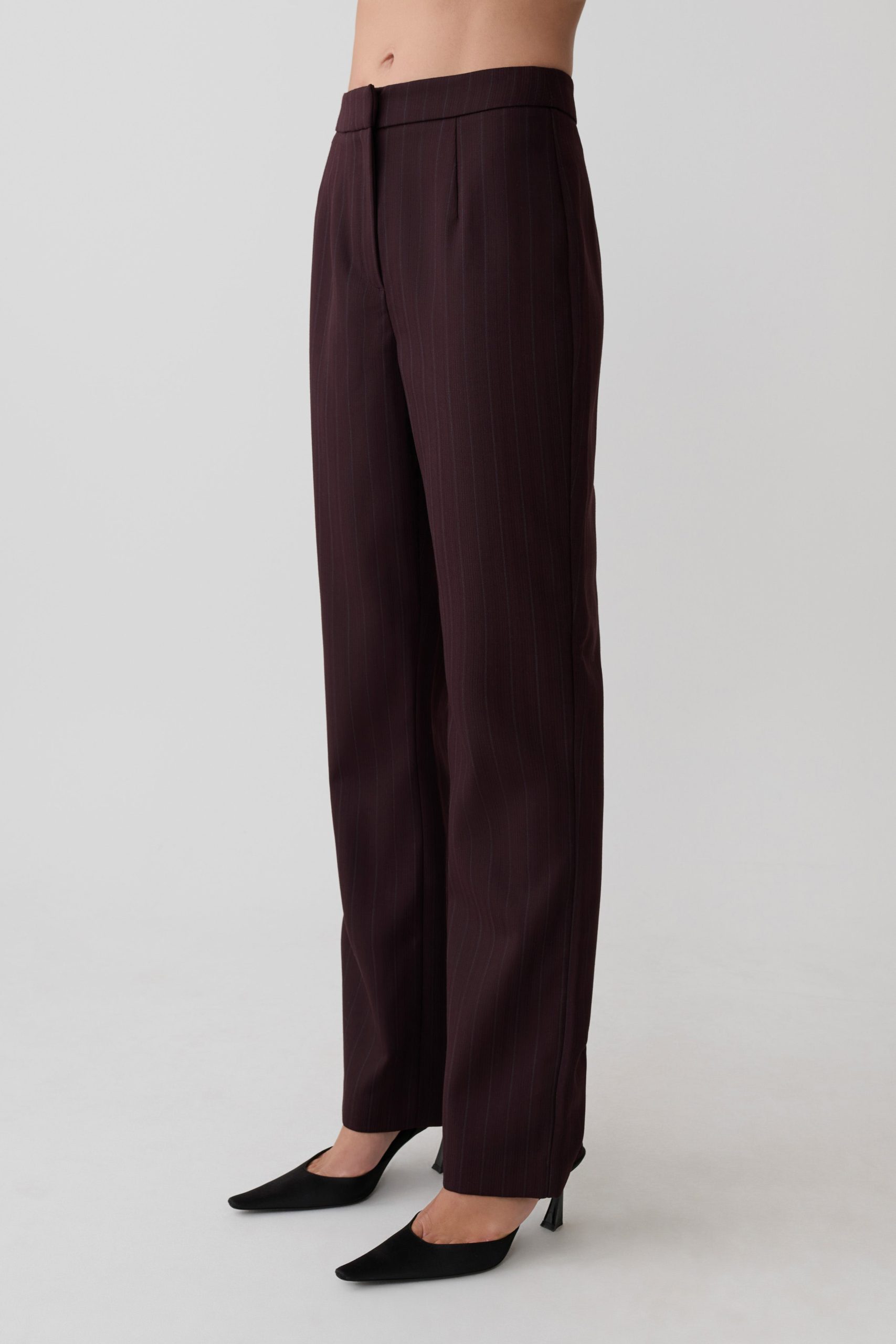 Agatha Straight Leg Suiting Pants - Plum Pinstripe - Image 3