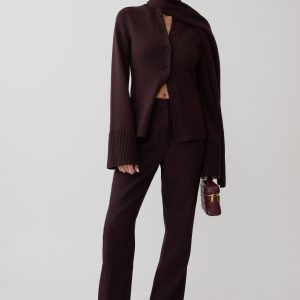 Lara Knit Cardigan With Scarf - Chocolate