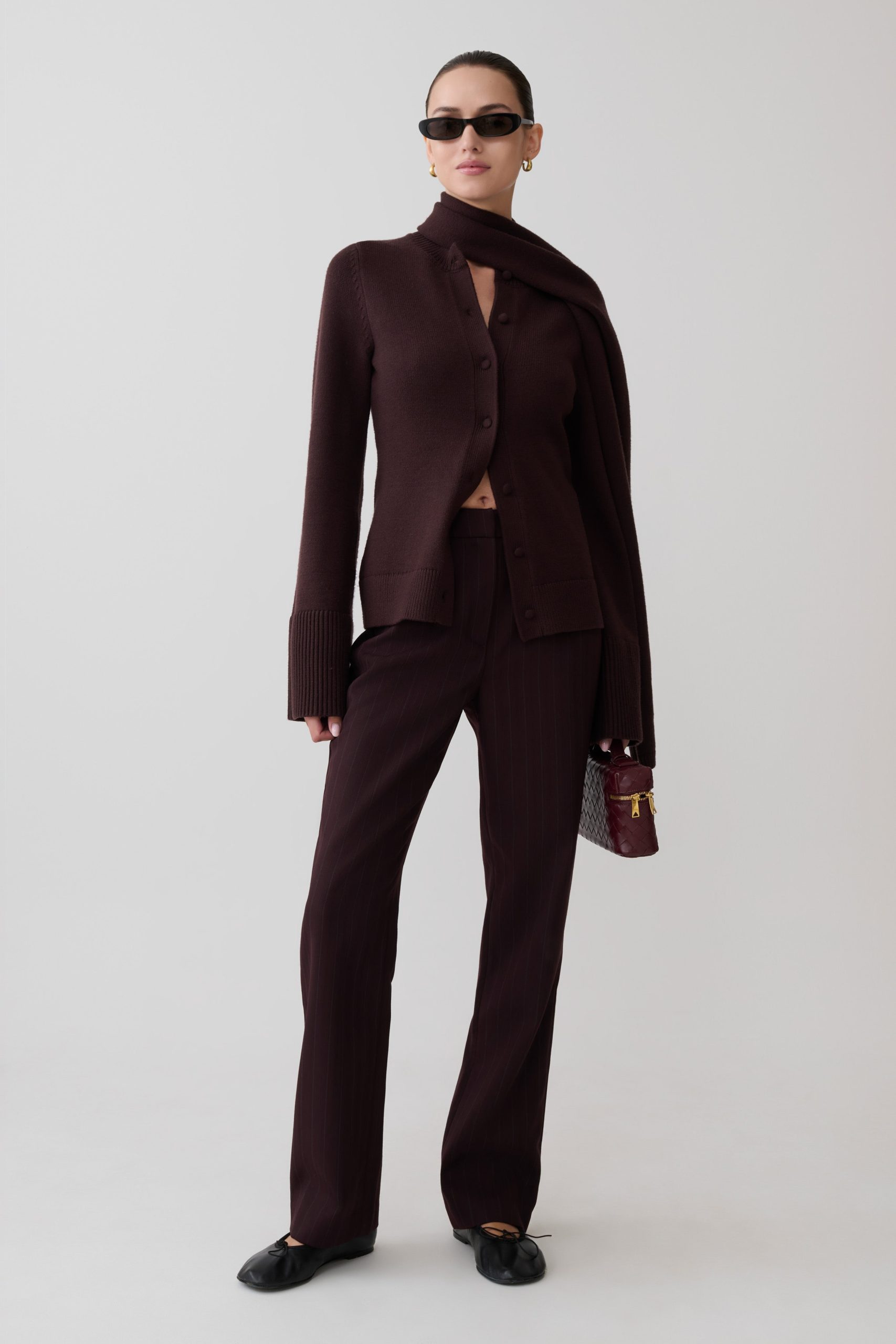 Lara Knit Cardigan With Scarf - Chocolate - Image 5