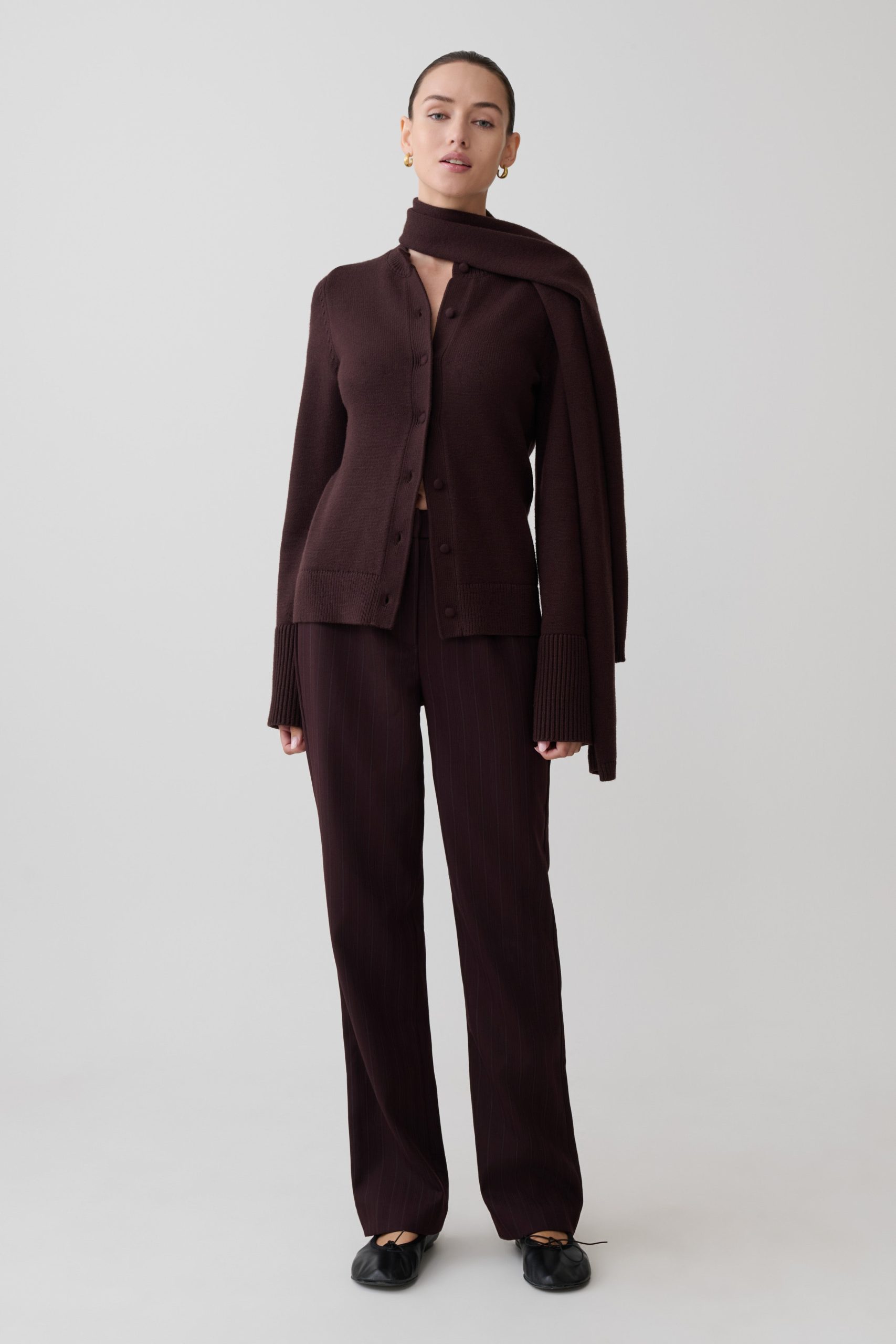 Lara Knit Cardigan With Scarf - Chocolate - Image 4
