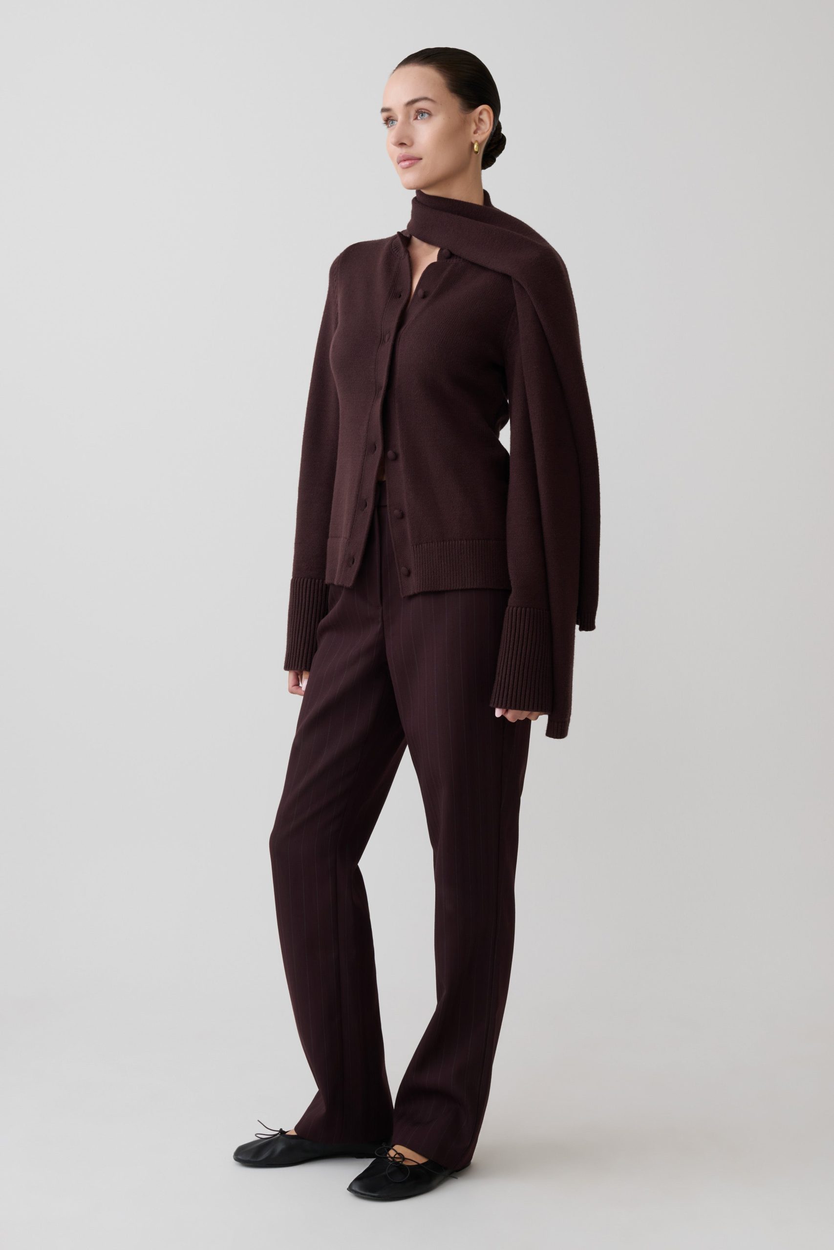 Lara Knit Cardigan With Scarf - Chocolate - Image 3