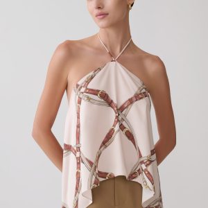 Adelaide Draped Satin Halter Top - Chain Print