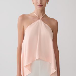 Adelaide Draped Satin Halter Top - Peach