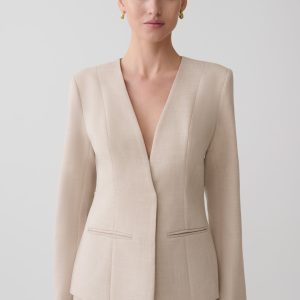 Solenne Collarless Suiting Blazer - Natural Marle