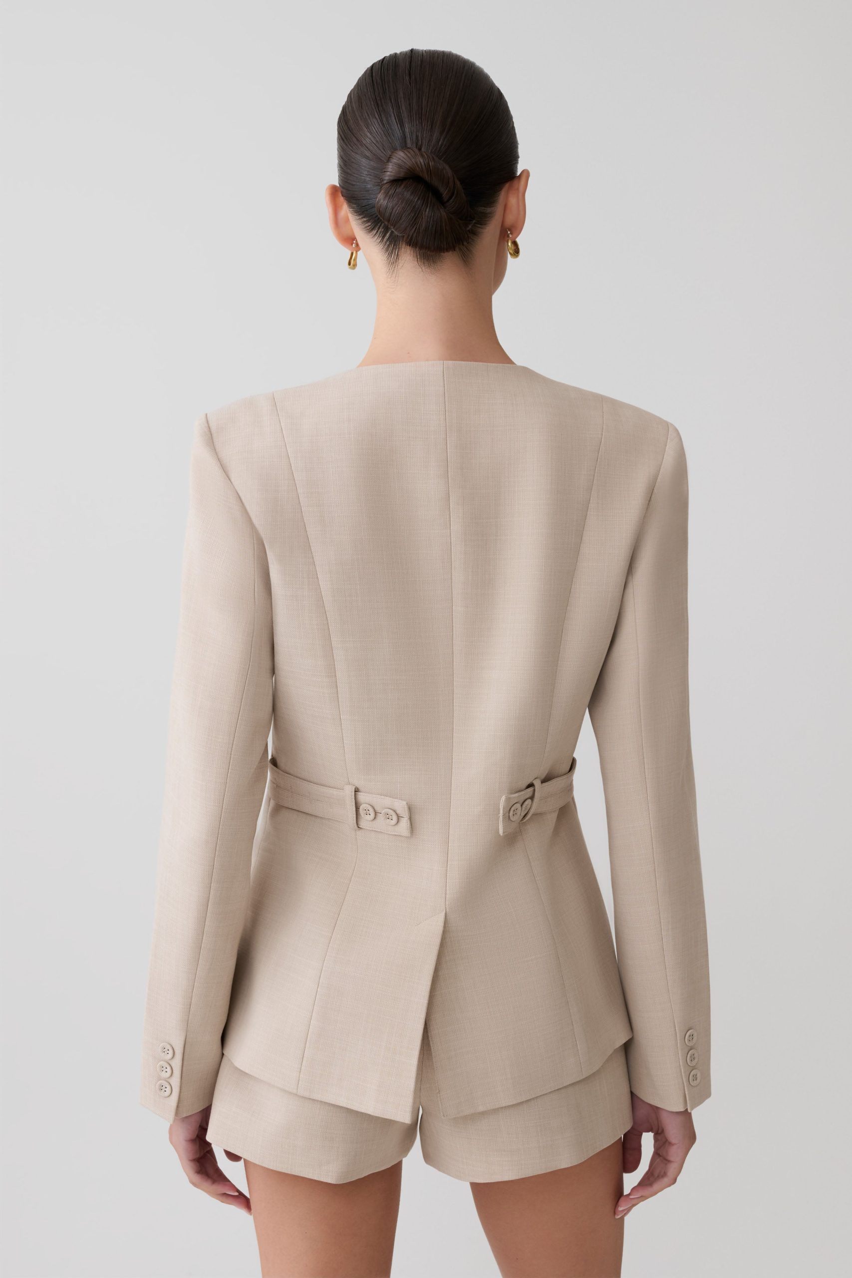 Solenne Collarless Suiting Blazer - Natural Marle - Image 2