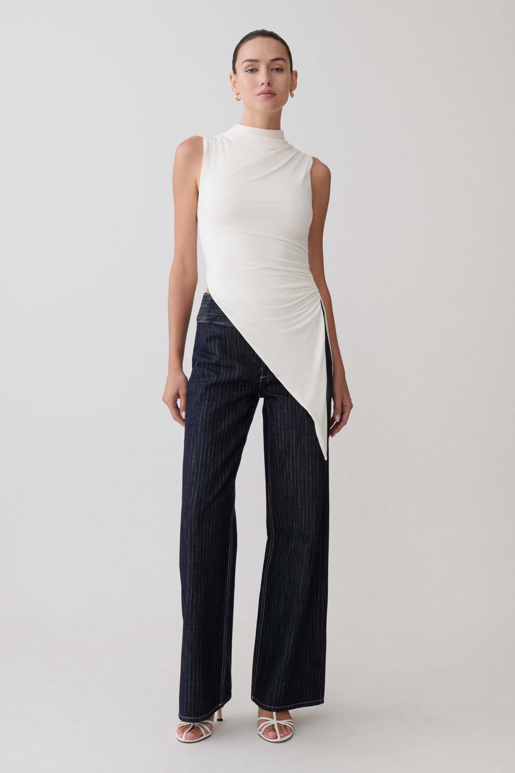 Suong High Neck Gathered Top - White - Image 4