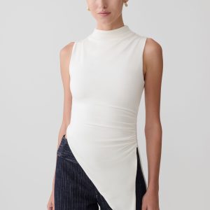 Suong High Neck Gathered Top - White