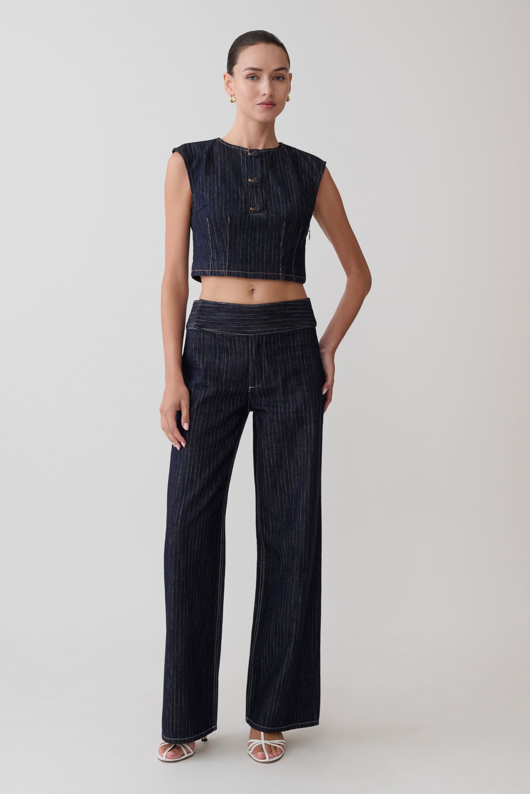 Sienna Flare Mid Rise Denim Jeans - Indigo Pinstripe - Image 5
