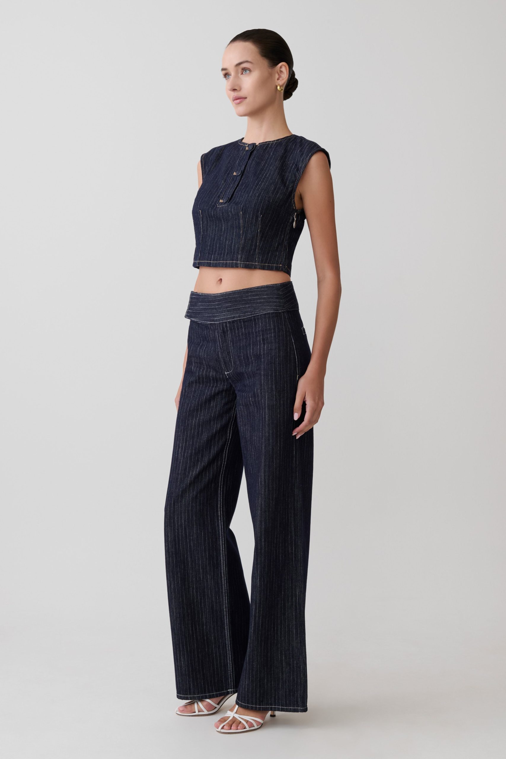 Loraine Sleeveless Denim Top - Indigo Pinstripe - Image 5