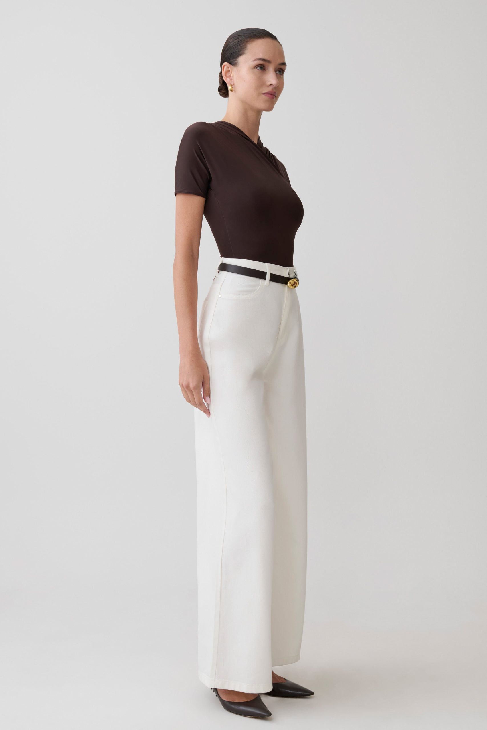 Junie Shortsleeve Cross-Over Bodysuit - Chocolate - Image 3