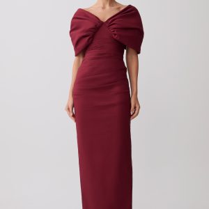 Thelma Bardot Maxi Dress - Wine