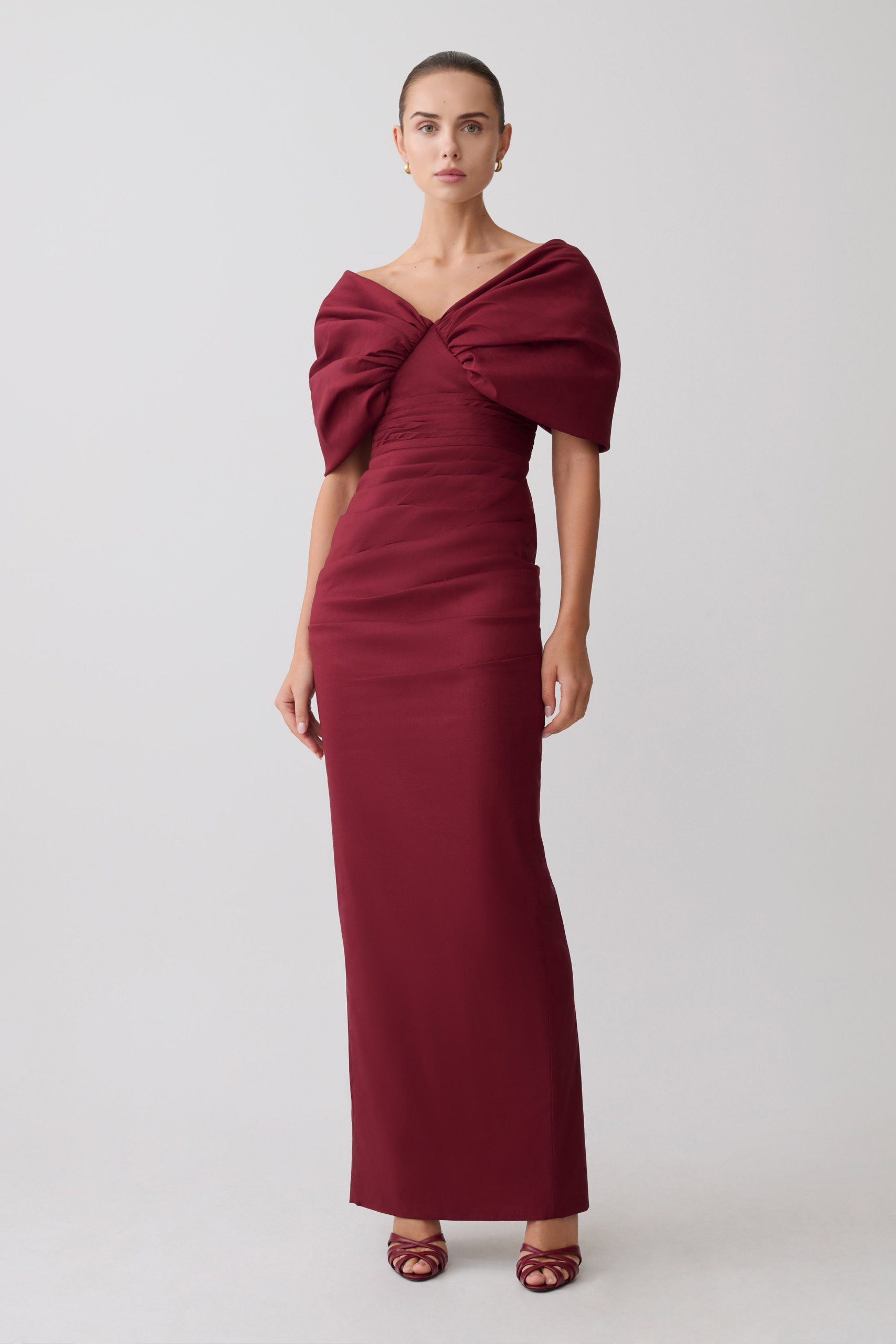 Thelma Bardot Maxi Dress - Wine - Image 4