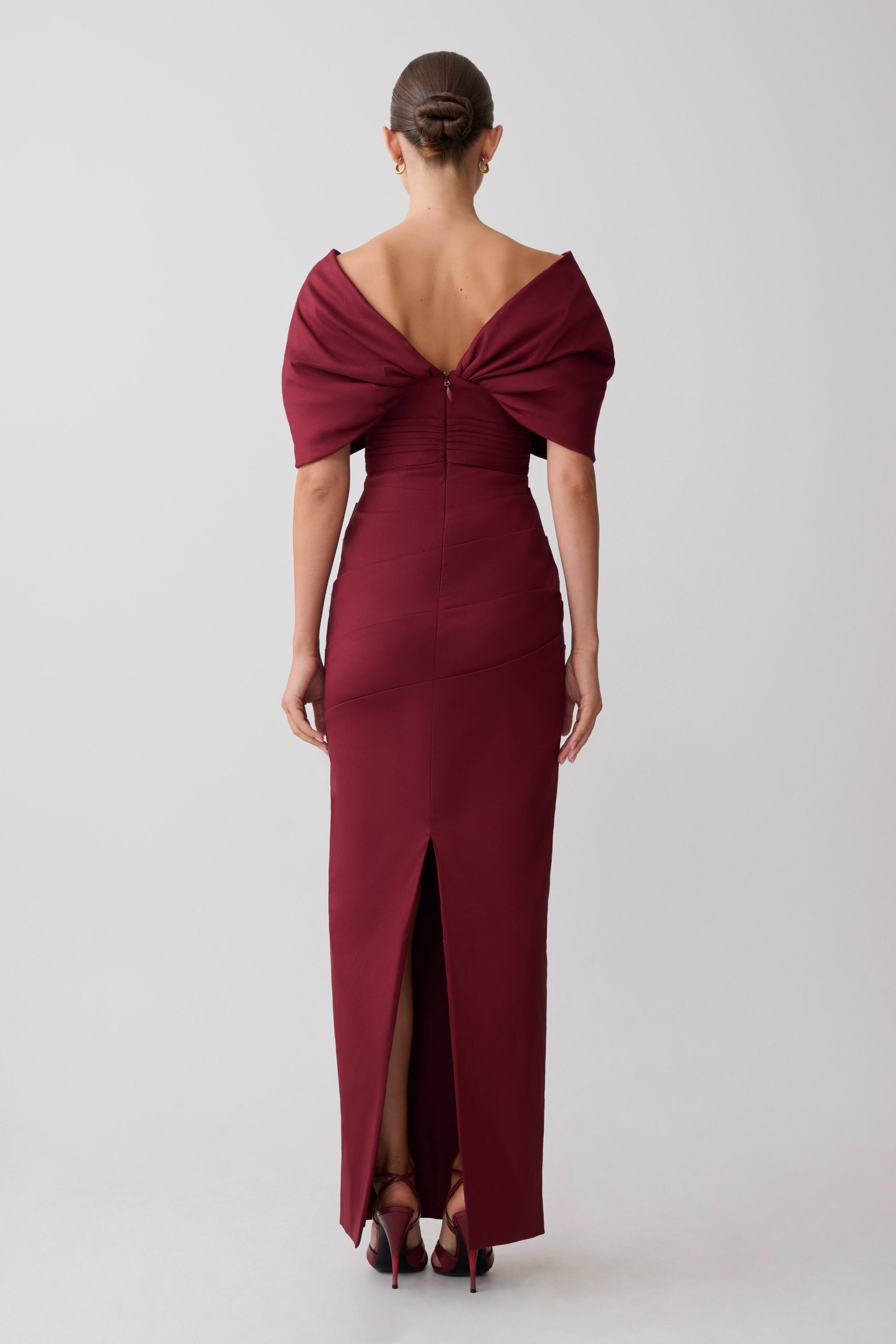Thelma Bardot Maxi Dress - Wine - Image 3