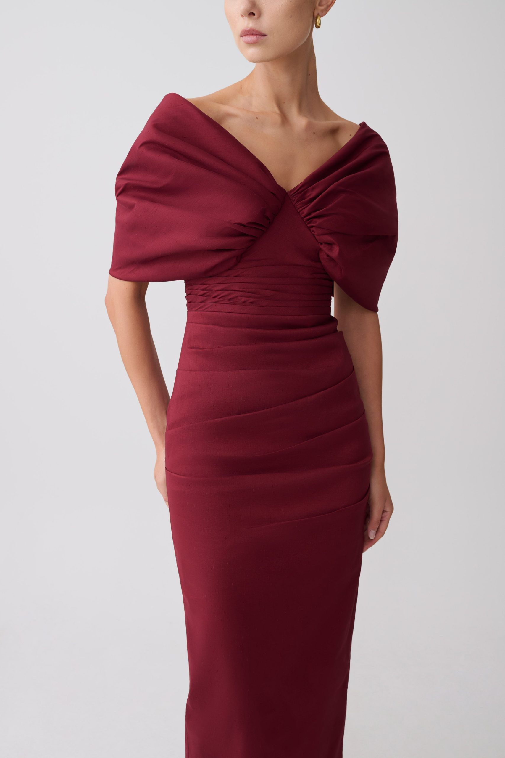 Thelma Bardot Maxi Dress - Wine - Image 5