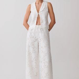 Tessa Broderie Straight Leg Pants - White