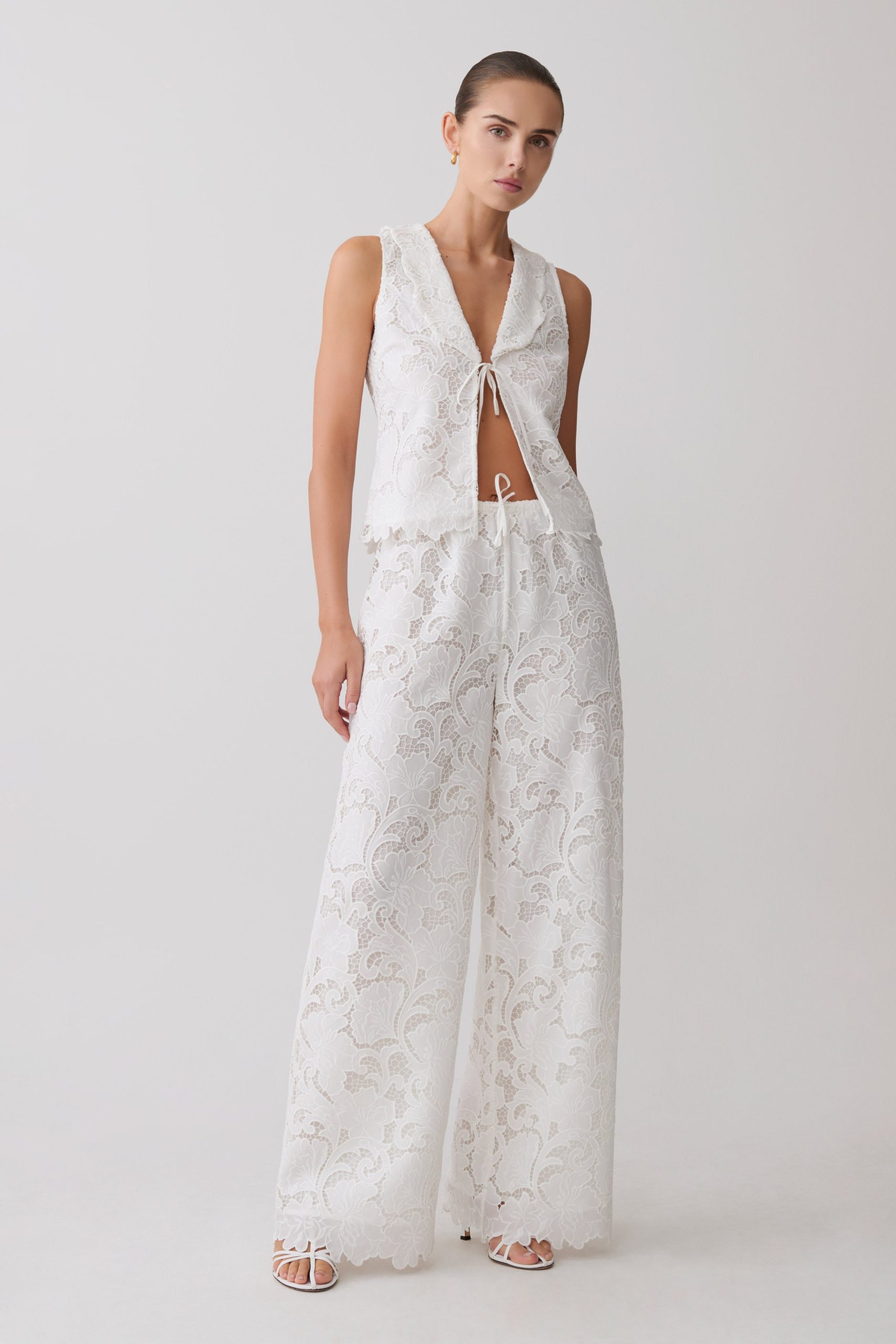 Tessa Broderie Straight Leg Pants - White - Image 3