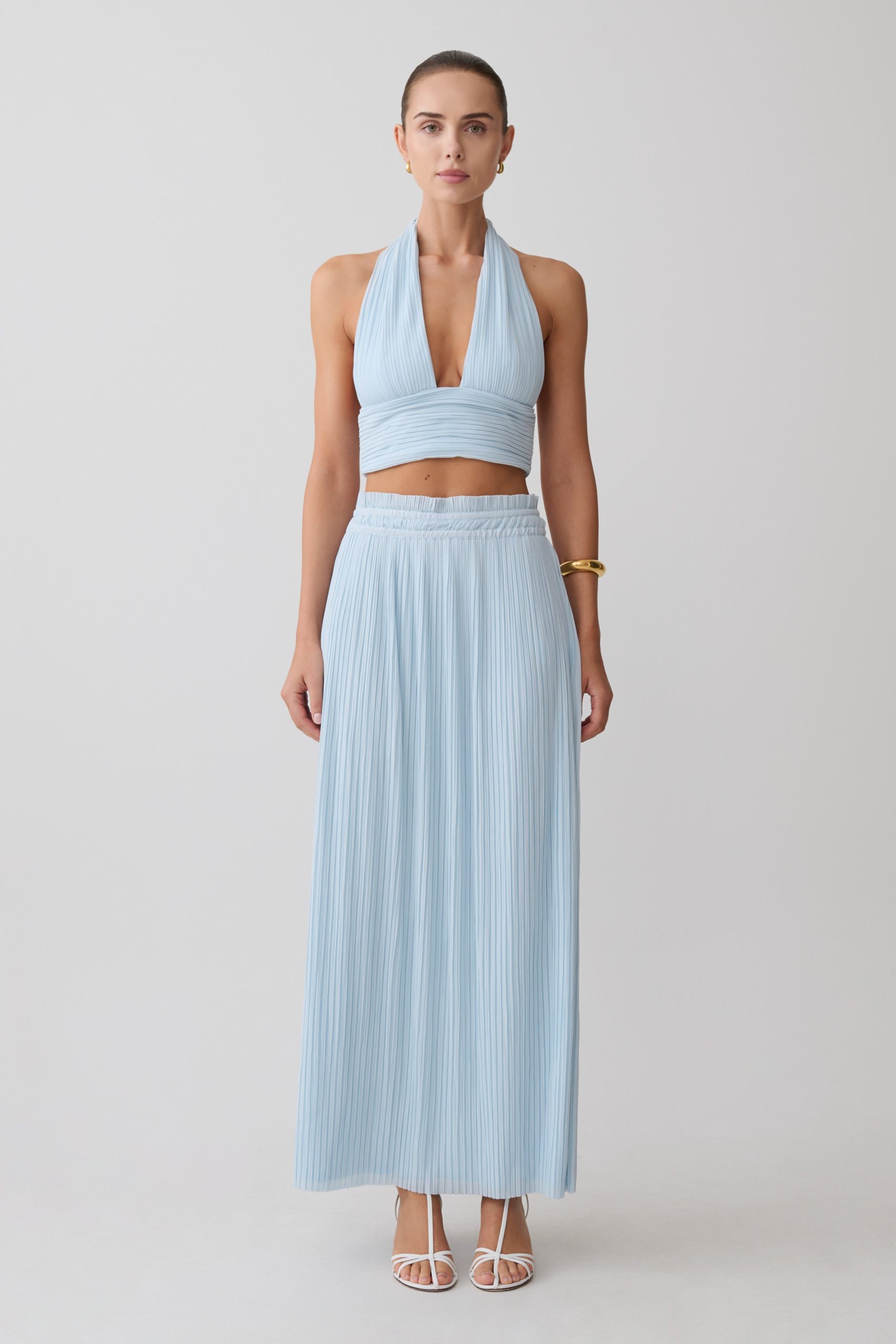 Amaris Sleeveless Plisse Halter Top - Pale Blue - Image 4
