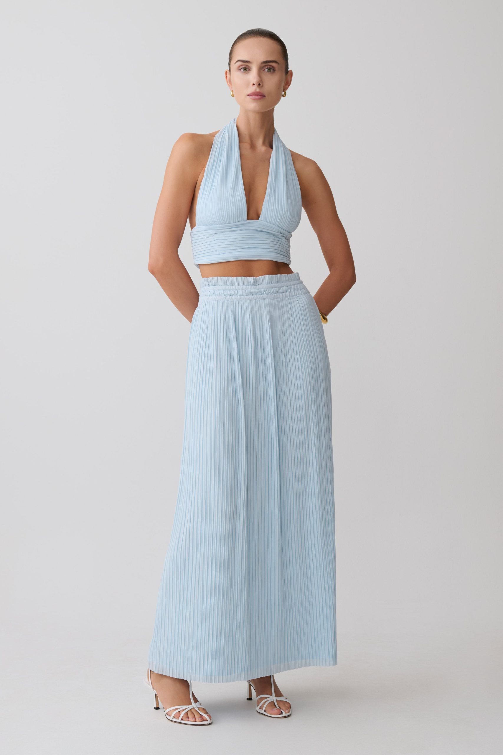 Amaris Sleeveless Plisse Halter Top - Pale Blue - Image 7