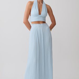 Amaris Gathered Plisse Maxi Skirt - Pale Blue