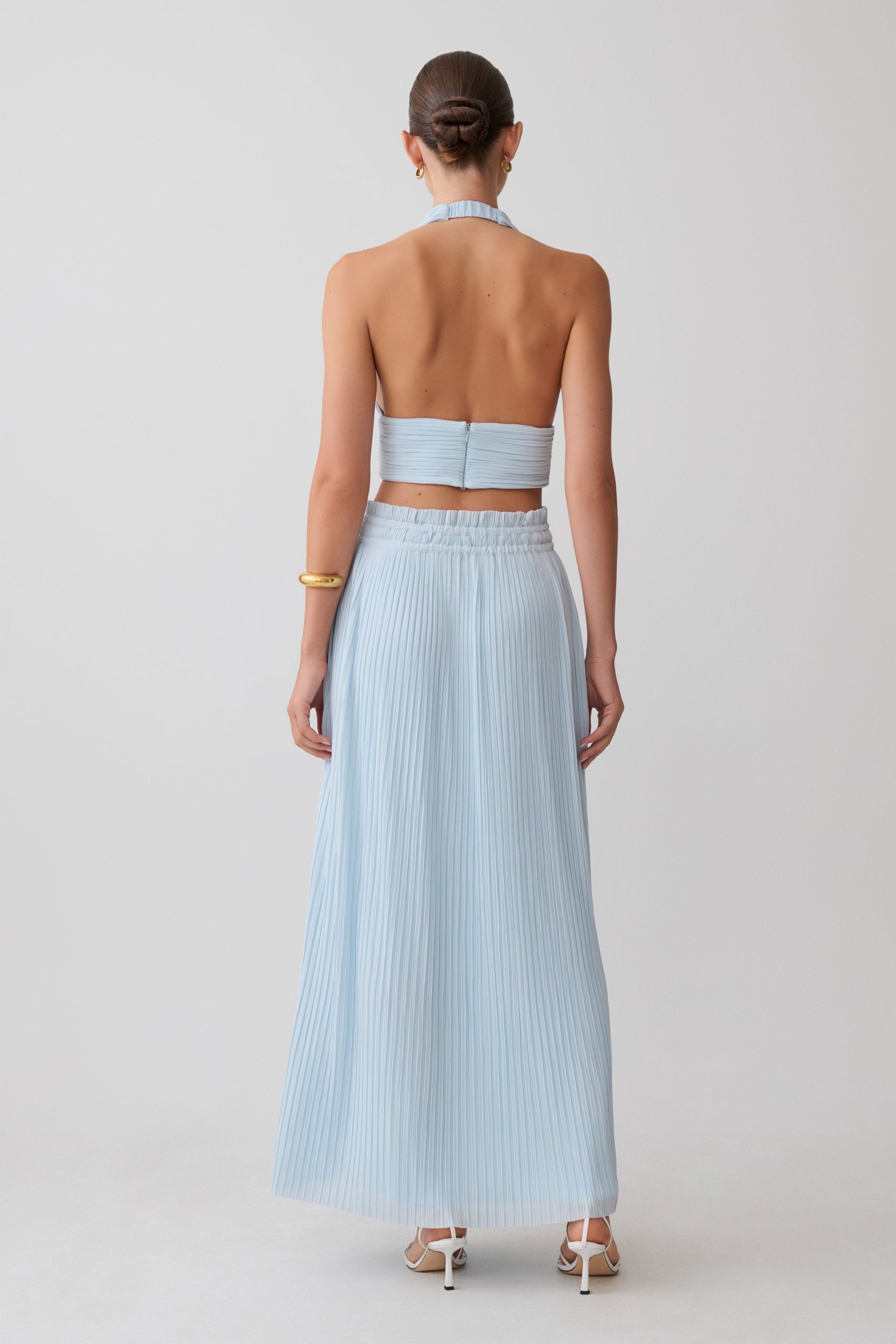 Amaris Sleeveless Plisse Halter Top - Pale Blue - Image 6