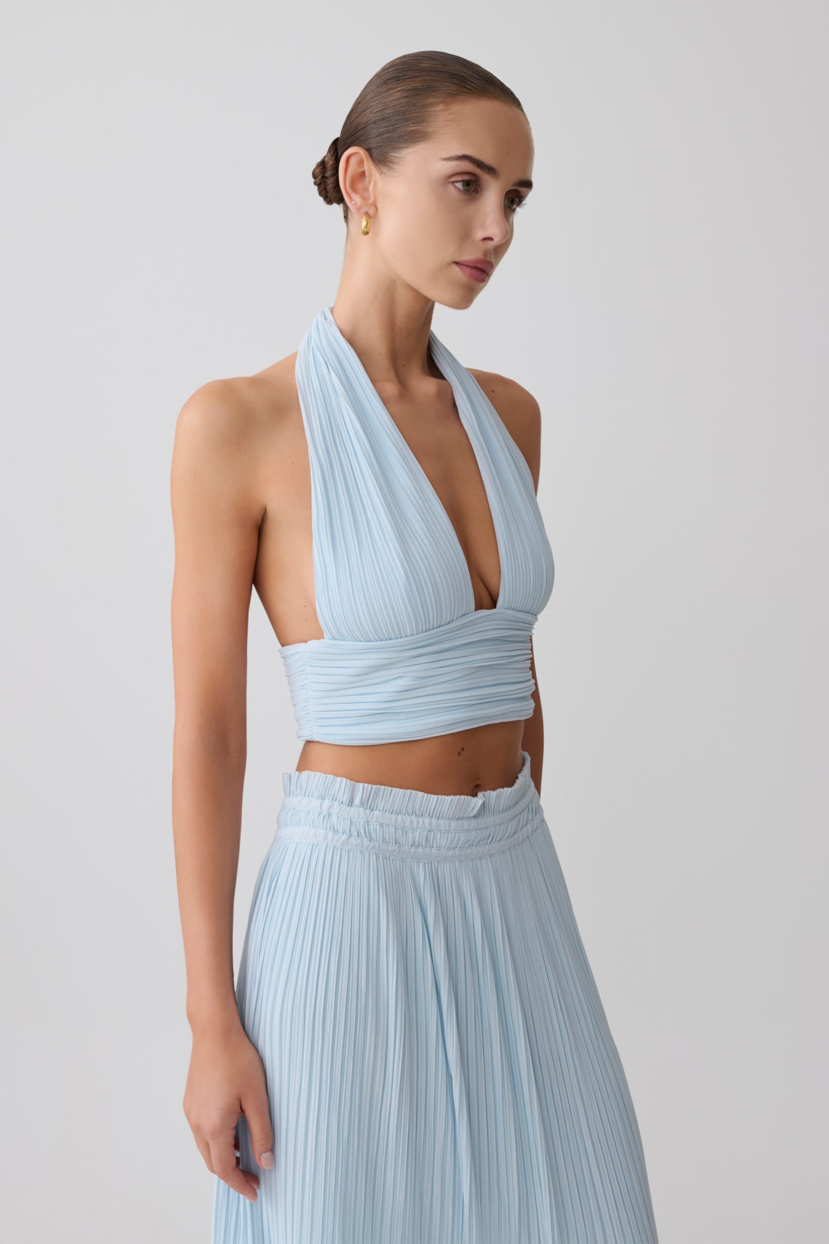 Amaris Sleeveless Plisse Halter Top - Pale Blue - Image 3