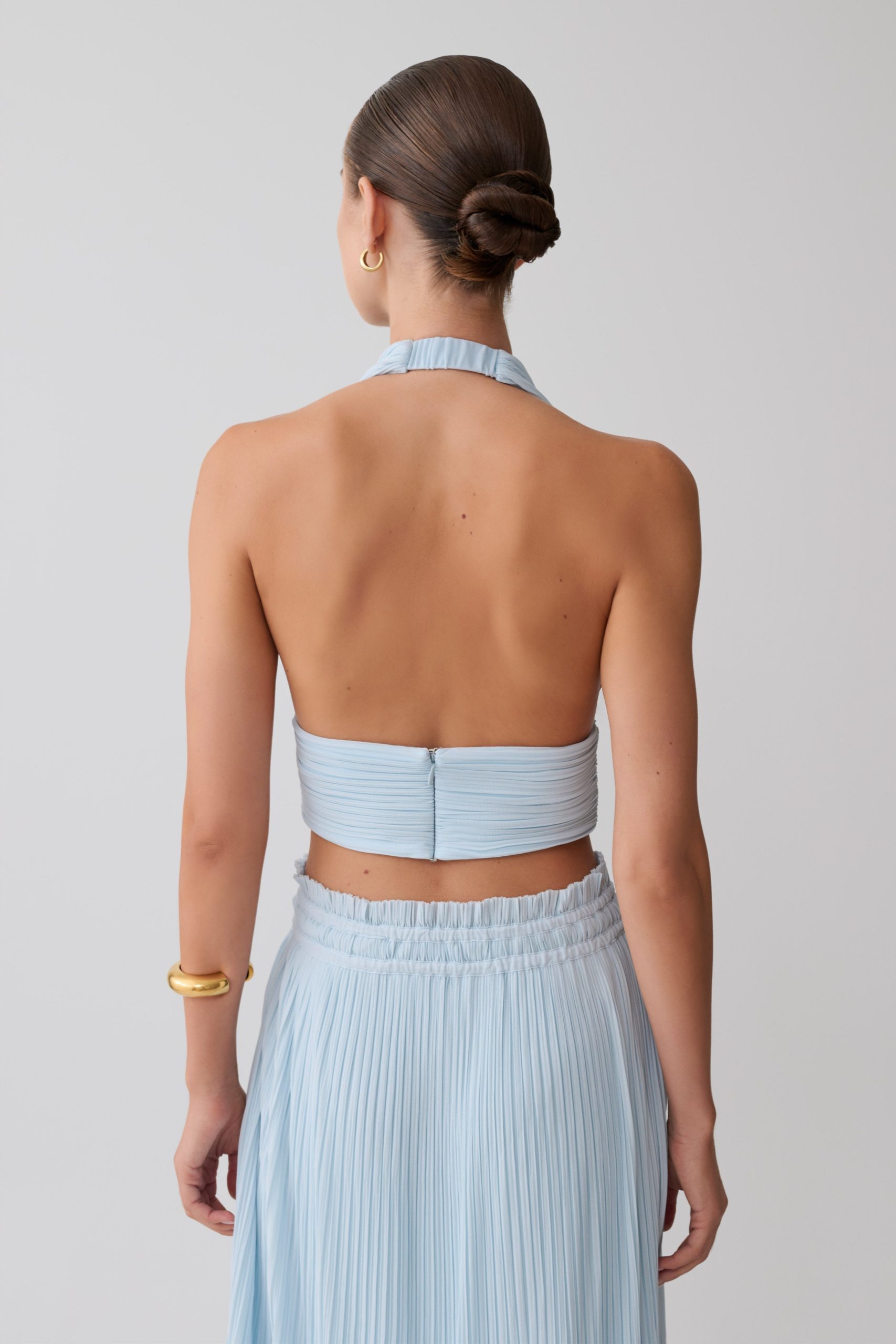 Amaris Sleeveless Plisse Halter Top - Pale Blue - Image 2